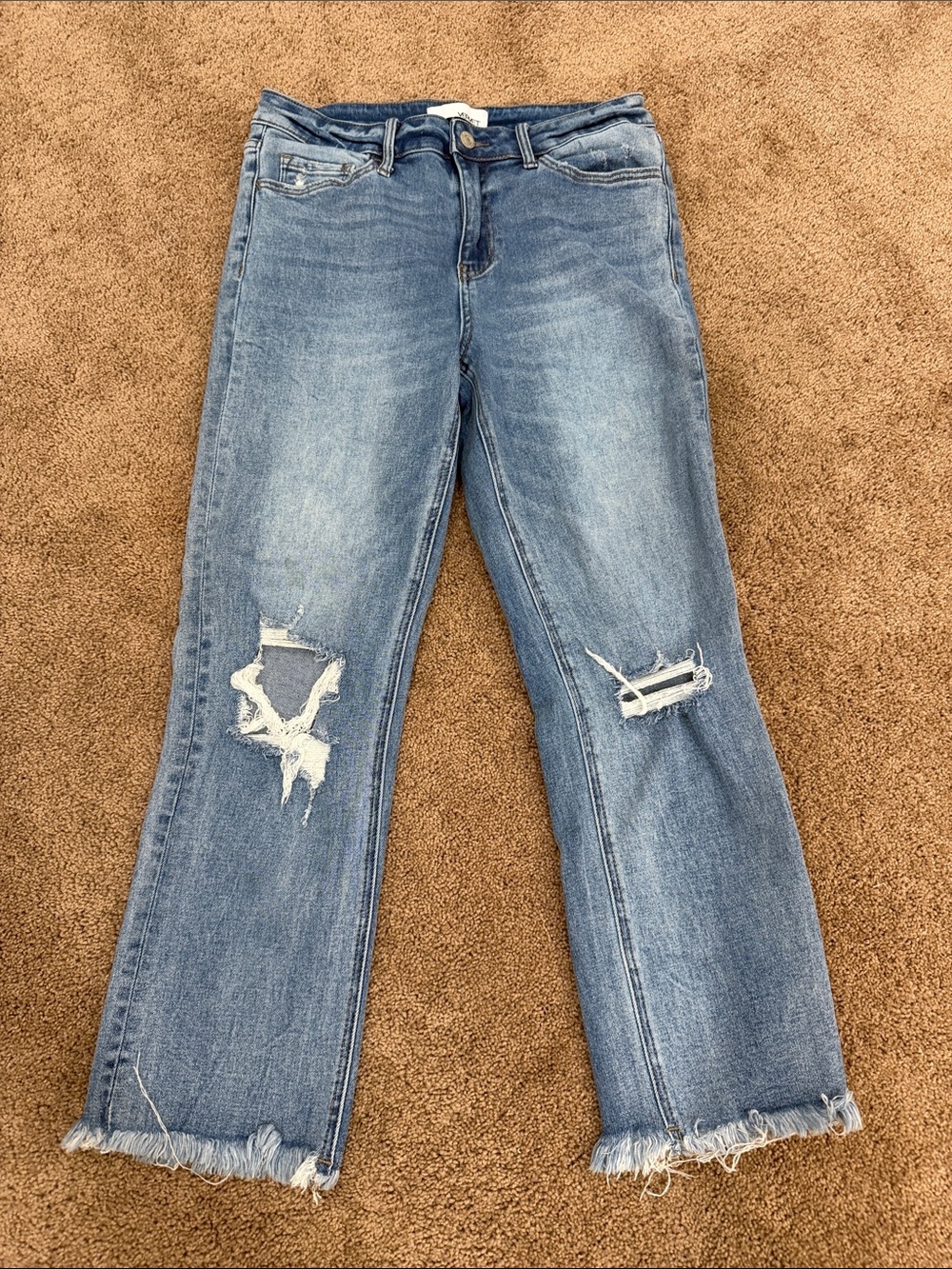 Light Blue Distressed Wide-Leg Jeans - Women's Flare